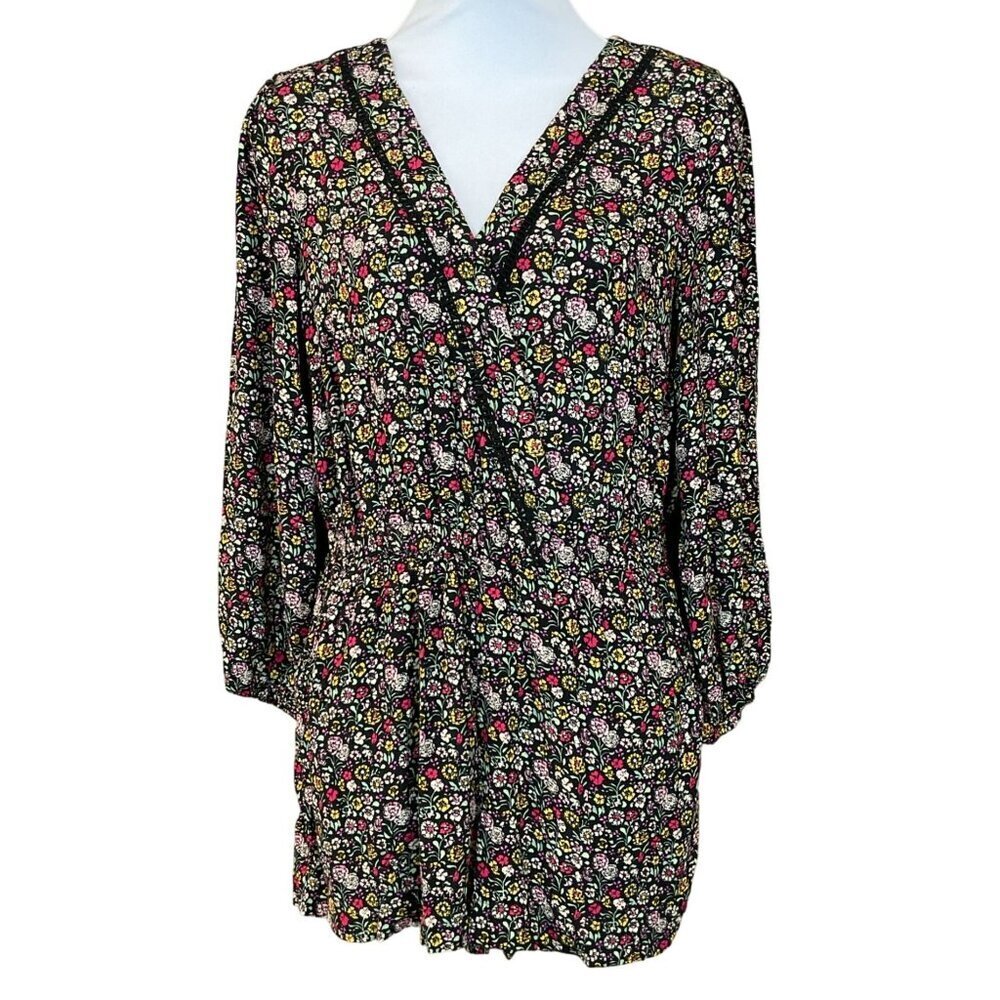 Ann Taylor LOFT Floral Long Sleeve V-Neck Garden Wrap Romper Ladies XS Pockets